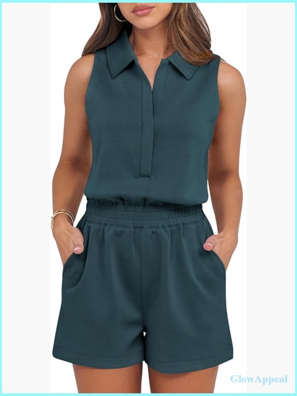 Sleeveless V Neck Jumpsuit Romper with Pockets for Women Casual Summer